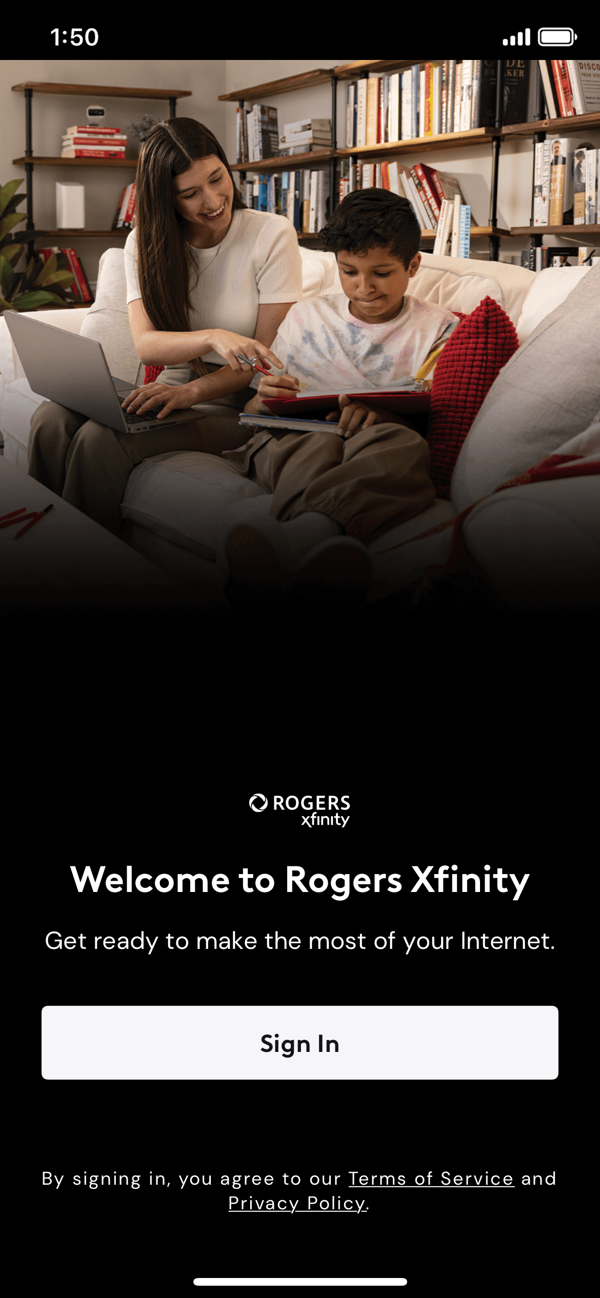From the Rogers Xfinity app sign in screen, tap Sign In.