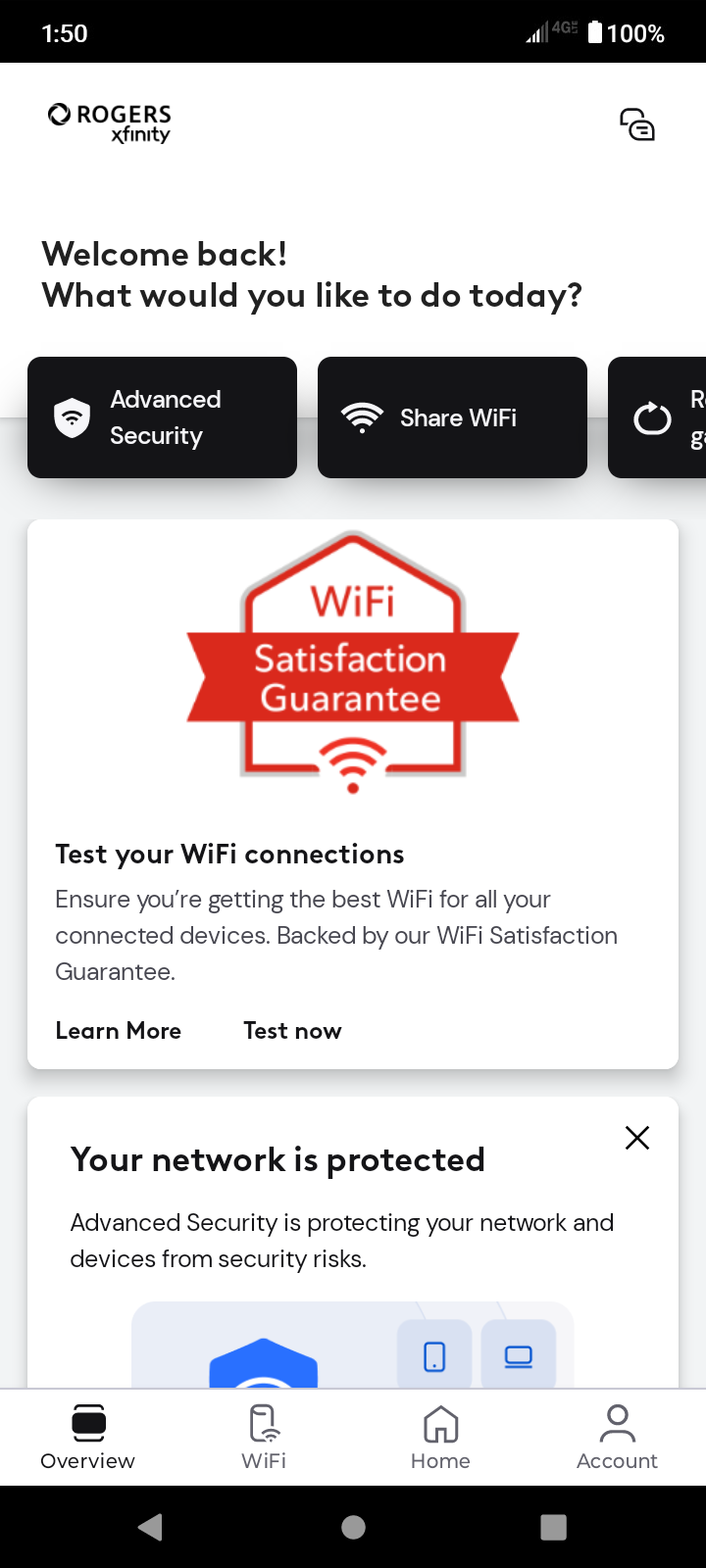 From the Rogers Xfinity app main screen, tap WiFi.