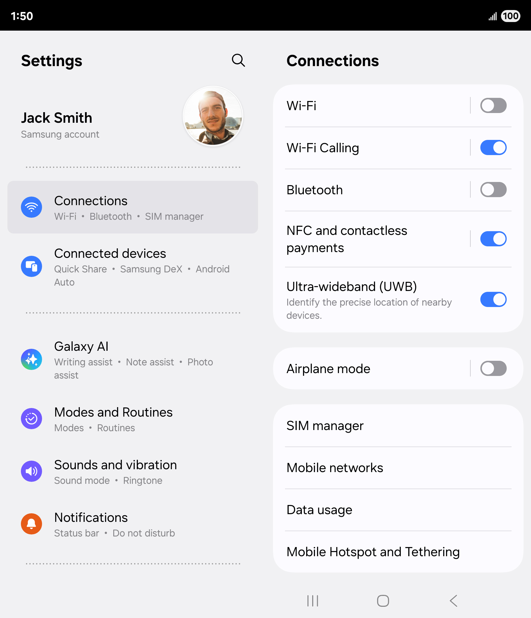 From the Connections tab in Settings, tap Wi-Fi.